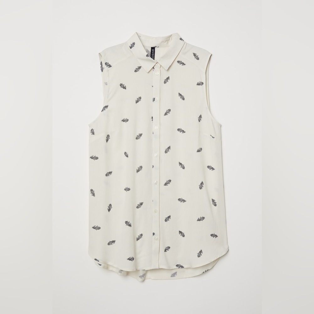 🌈5/$25 BUNDLE EUC Button Down Collared Sleeveless Viscose Feather Print Blouse